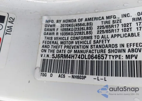 2013 Honda Cr-V Exl из США, поврежденный, VIN 5J6RM4H74DL064657